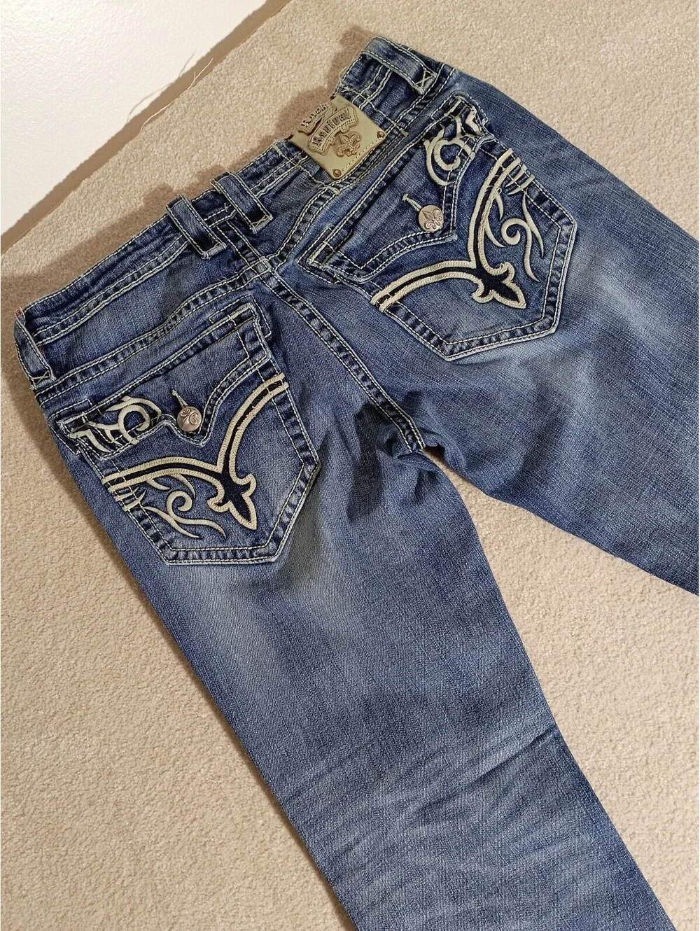 Rock Revival Jeans Men 34x31 Briley Straight Fit Embroidered Denim Pants Flap